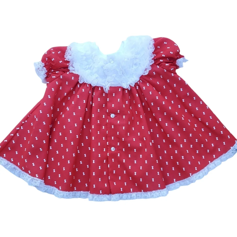 Vintage Bryan Dress Short-sleeve Ruffles & Lace Red|White Baby Girls 6 Month